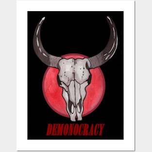 Demonocracy cow skull Posters and Art